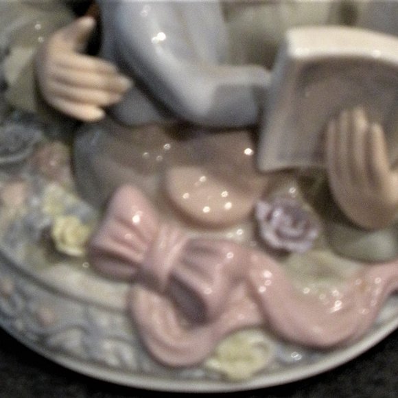 Music Box Mother and Child Plays Brahms Waltz Matte + Glazed Porcelain - Vintage